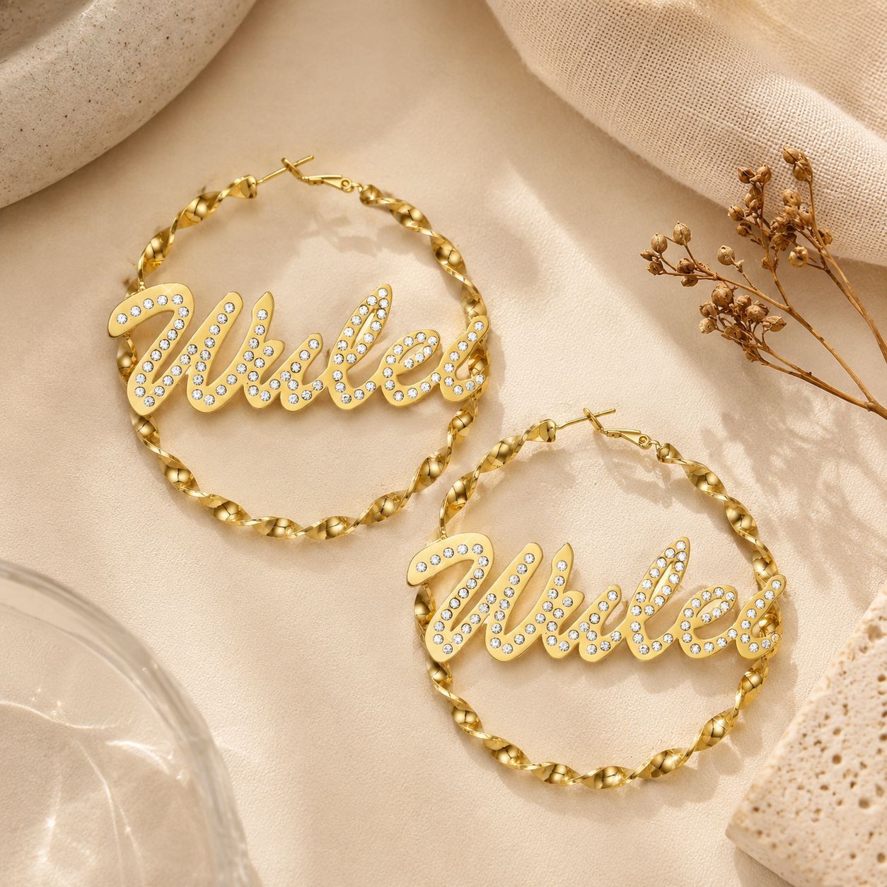 Personalized Pavé Name Hoop Earrings
