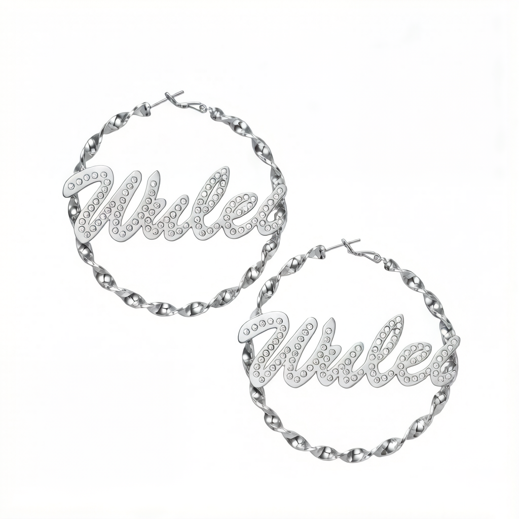 Personalized Pavé Name Hoop Earrings