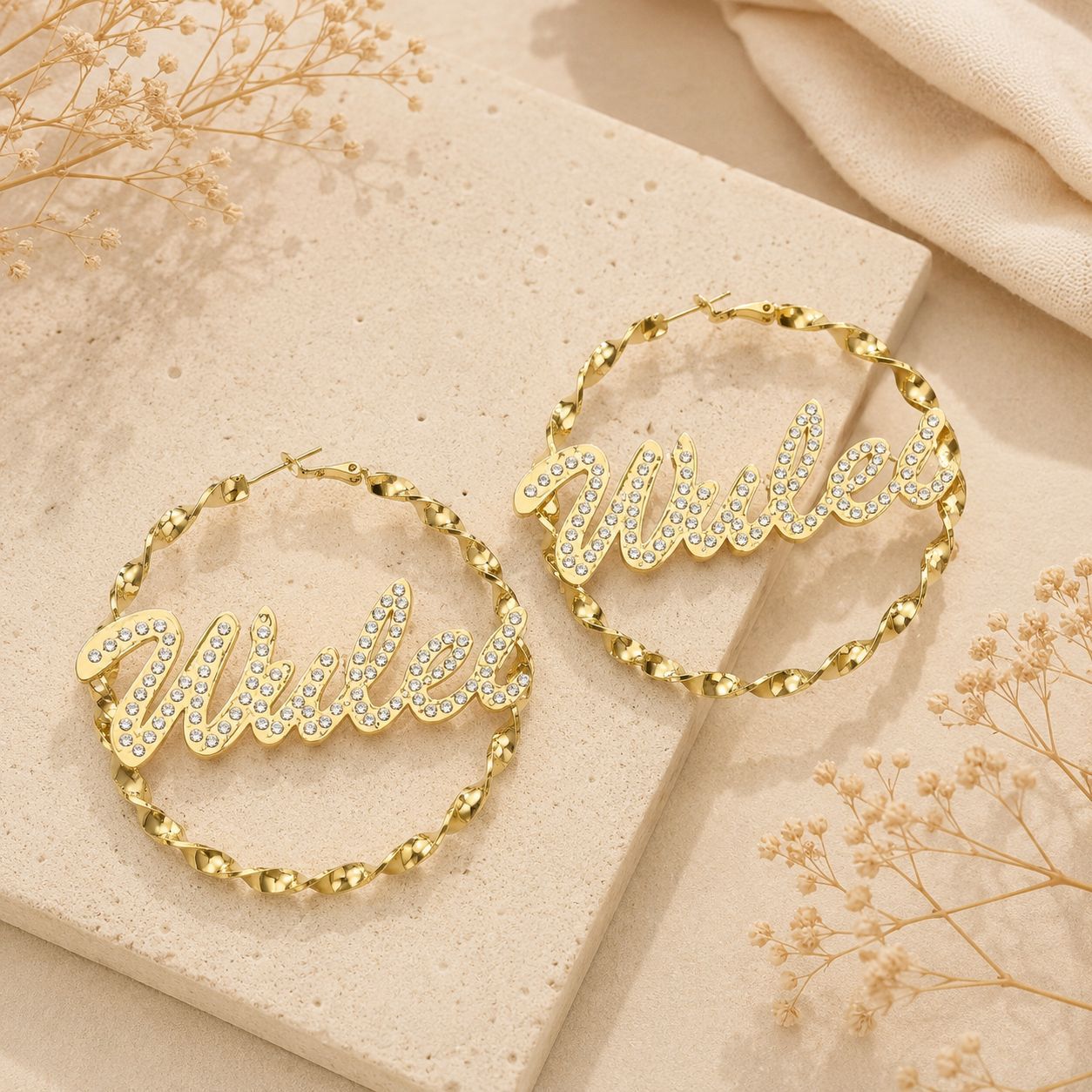 Personalized Pavé Name Hoop Earrings
