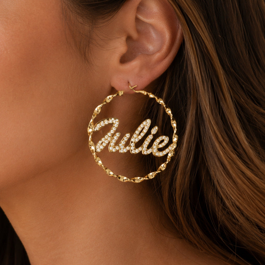 Personalized Pavé Name Hoop Earrings