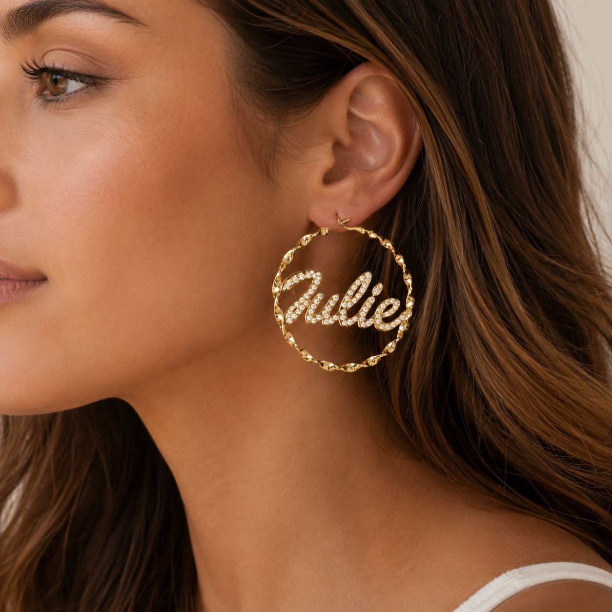 Personalized Pavé Name Hoop Earrings