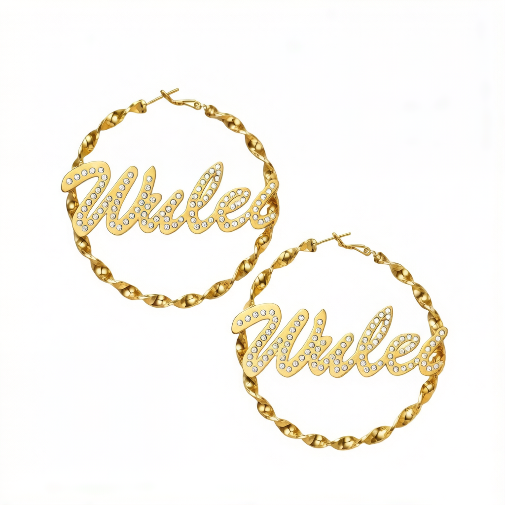 Personalized Pavé Name Hoop Earrings